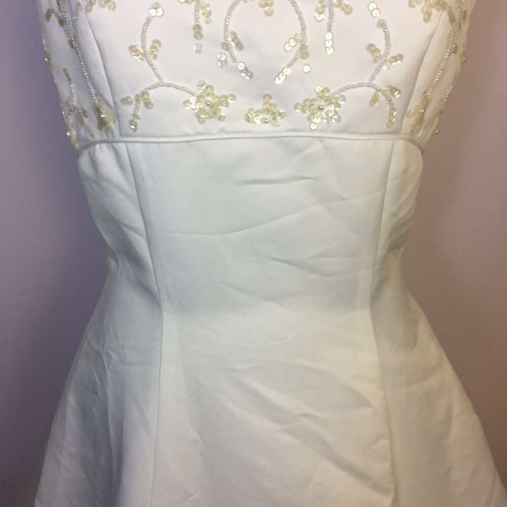 Oleg Cassini Wedding Dress Size 10 Womans White Beaded Sleeveless Ballgown Tulle - Picture 4 of 16